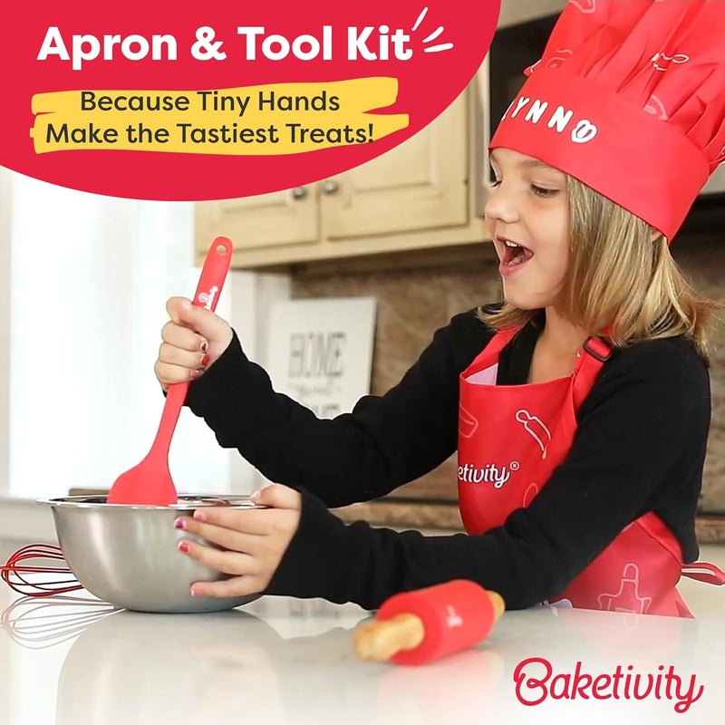 Baketivity Kids Chef Hat and Apron Set for Boys & Girls - One Size Fits All (Adjustable) - Premium, Washable Apron and Hat Set for Cooking - Young Chefs & Junior Bakers Chef Outfit for Kids - Image 2